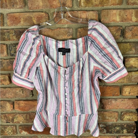 Striped Peasant Peplum Blouse - Picture 1 of 3